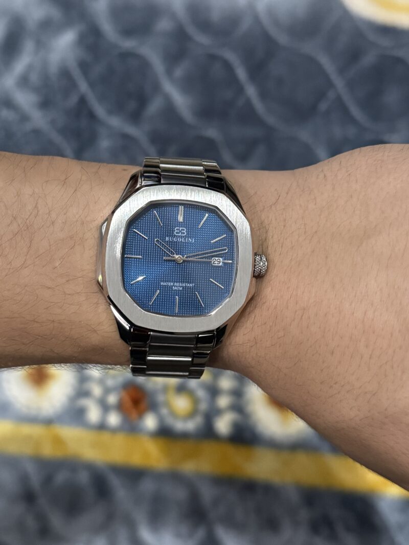 BUGOLINI Classe - 45mm Steel Watch - MIYOTA Quartz Movement - Waterproof - Shortenable Steel Strap - Silver / Blue - Image 5