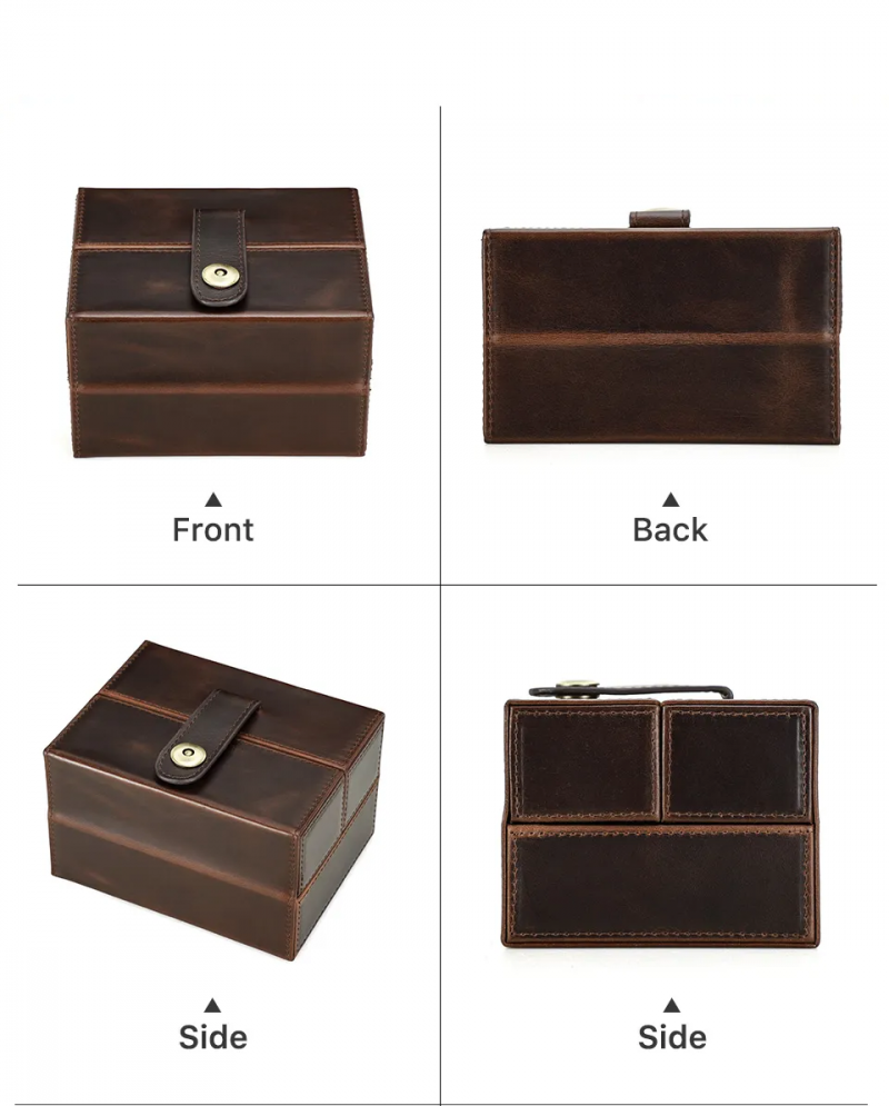 BUGOLINI Hashirama – Leather Watch Holder – Suitable for 2 Watches – Stylish – Magnetic Snap Closure - Coffee - Image 6