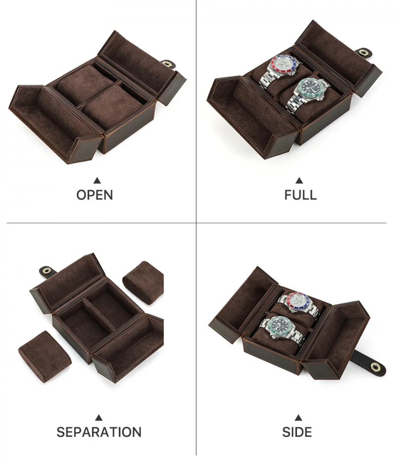 BUGOLINI Hashirama – Leather Watch Holder – Suitable for 2 Watches – Stylish – Magnetic Snap Closure - Coffee - Image 7