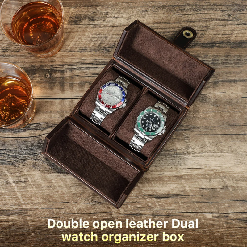 BUGOLINI Hashirama – Leather Watch Holder – Suitable for 2 Watches – Stylish – Magnetic Snap Closure - Coffee - Image 3