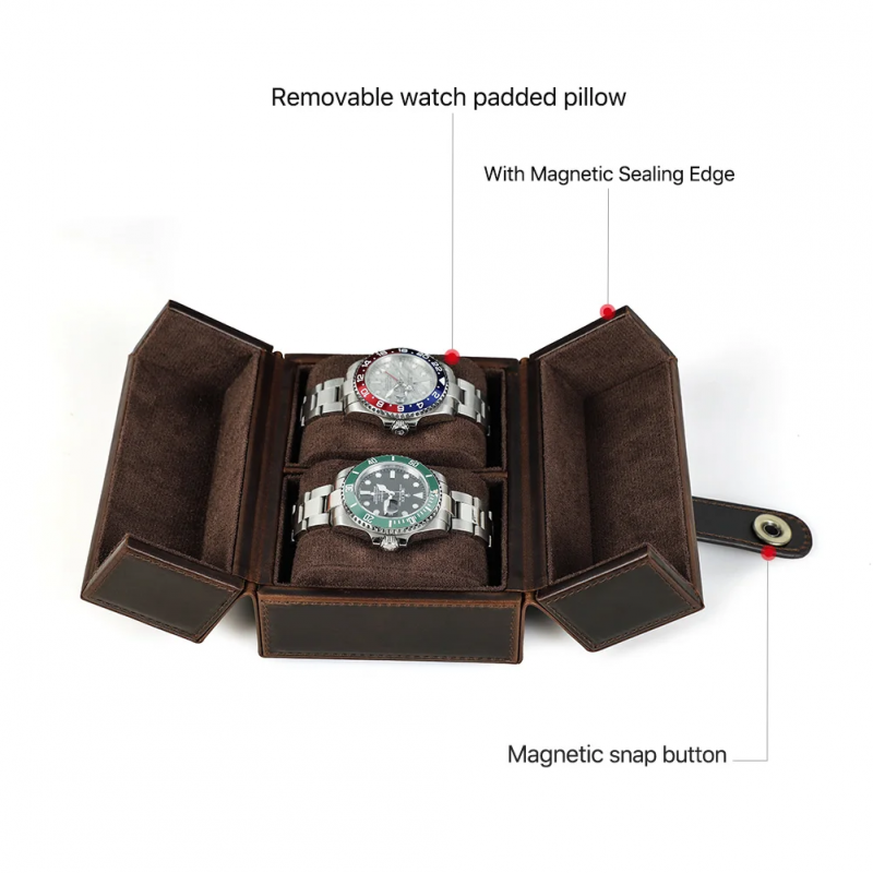 BUGOLINI Hashirama – Leather Watch Holder – Suitable for 2 Watches – Stylish – Magnetic Snap Closure - Coffee - Image 9