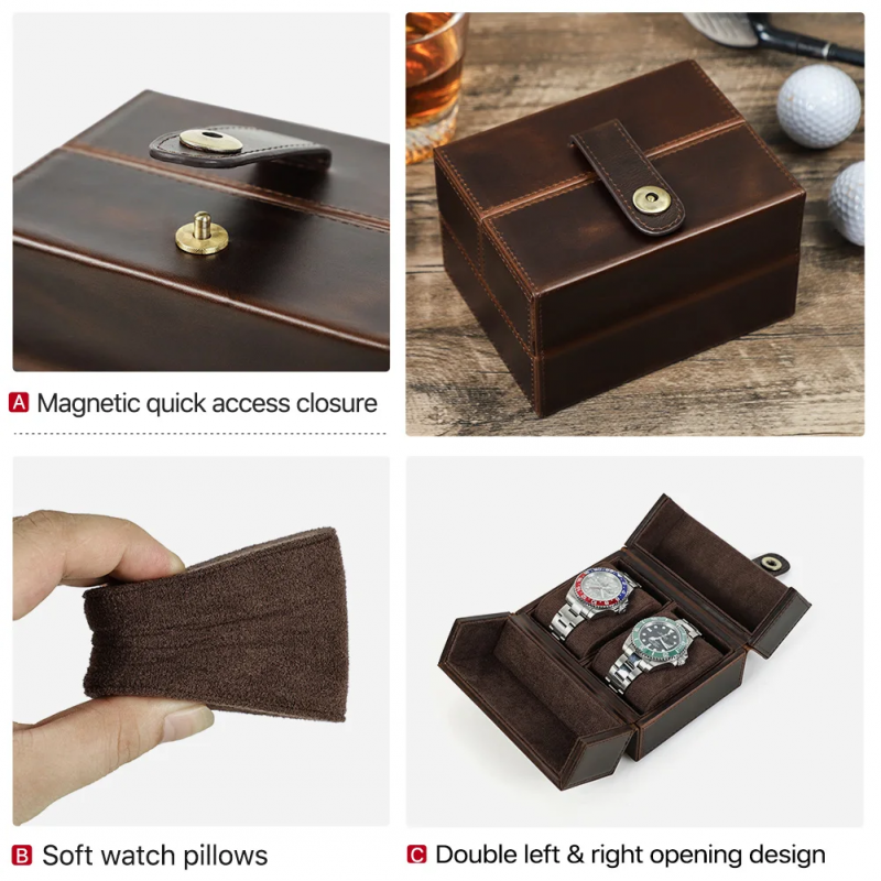 BUGOLINI Hashirama – Leather Watch Holder – Suitable for 2 Watches – Stylish – Magnetic Snap Closure - Coffee - Image 10