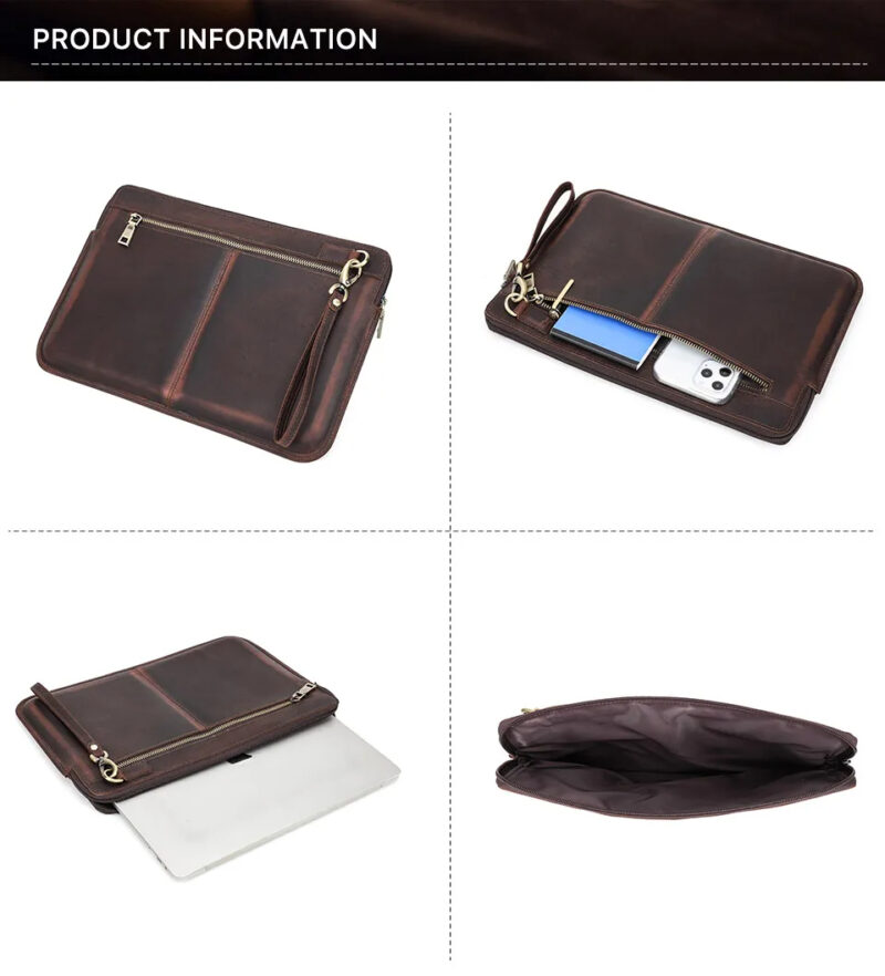 BUGOLINI Antonio - Leather Laptop Cover - Extra storage spaces - Echt Leder - Sleevetas - Made for 13.3 inch laptop for Macbook -Bruin - Image 20