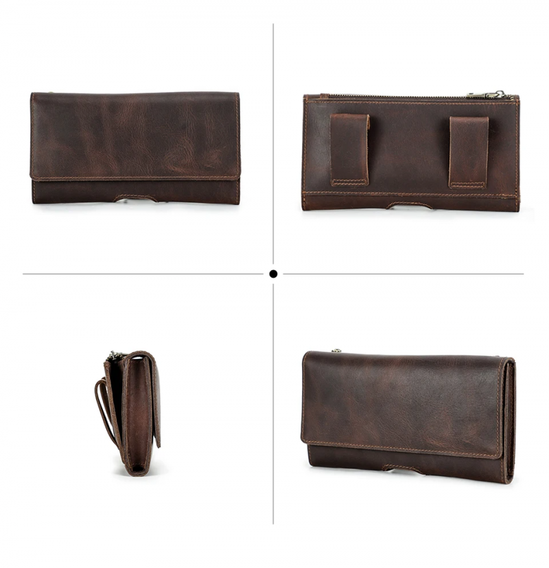 BUGOLINI Milian – Leather Phone Waist Bag – Magnetic Closure – Up to 6.7 Inch – Pocket for Bills – Phone Holder – Space for 3 Cards – Coffee - Image 10