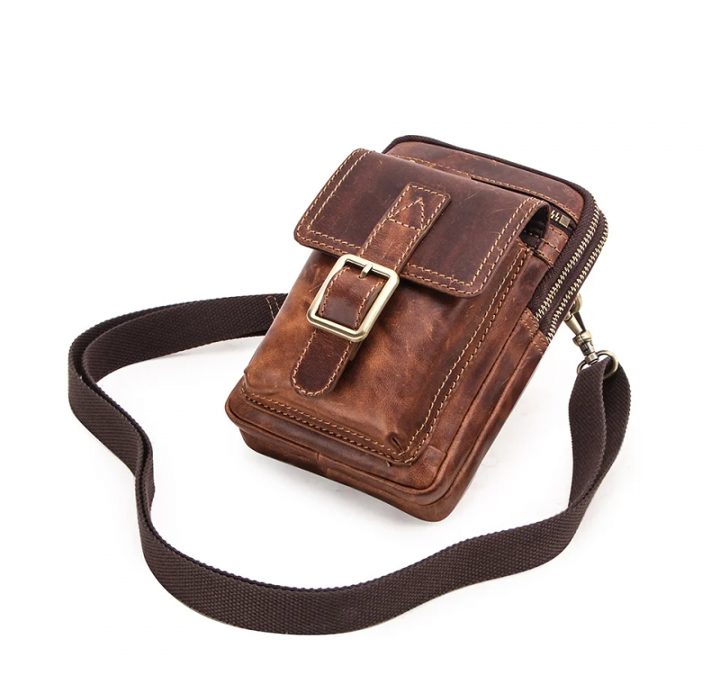 BUGOLINI Potens – Leather Shoulder Bag With 4 Compartments - 5 Card Slots - Adjustable Shoulder Strap (84-150 cm) – Phone Up To 5.8 Inch – Zipper Closure – Passport Pocket - Coffee - Image 3