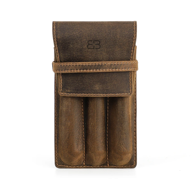 BUGOLINI Asuma - Leather Pen Holder For Three Pens - Cow Leather - Pen Accessories - Stylish Design - Coffee