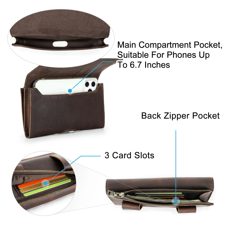 BUGOLINI Milian – Leather Phone Waist Bag – Magnetic Closure – Up to 6.7 Inch – Pocket for Bills – Phone Holder – Space for 3 Cards – Coffee - Image 15