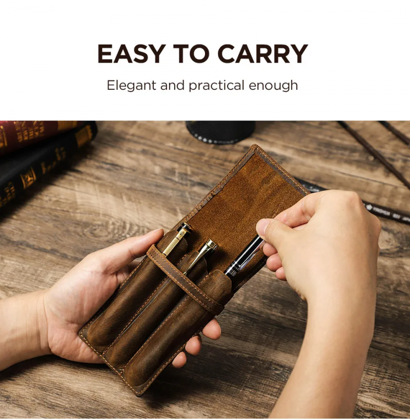 BUGOLINI Asuma - Leather Pen Holder For Three Pens - Cow Leather - Pen Accessories - Stylish Design - Coffee - Image 4