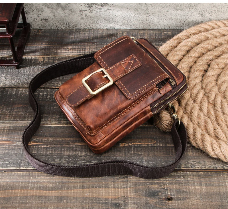 BUGOLINI Potens – Leather Shoulder Bag With 4 Compartments - 5 Card Slots - Adjustable Shoulder Strap (84-150 cm) – Phone Up To 5.8 Inch – Zipper Closure – Passport Pocket - Coffee - Image 12