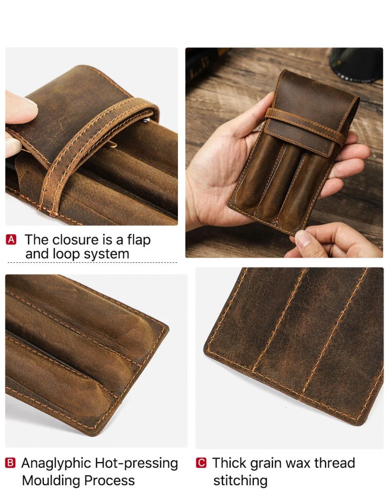 BUGOLINI Asuma - Leather Pen Holder For Three Pens - Cow Leather - Pen Accessories - Stylish Design - Coffee - Image 5