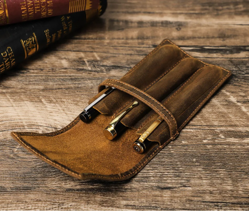 BUGOLINI Asuma - Leather Pen Holder For Three Pens - Cow Leather - Pen Accessories - Stylish Design - Coffee - Image 3