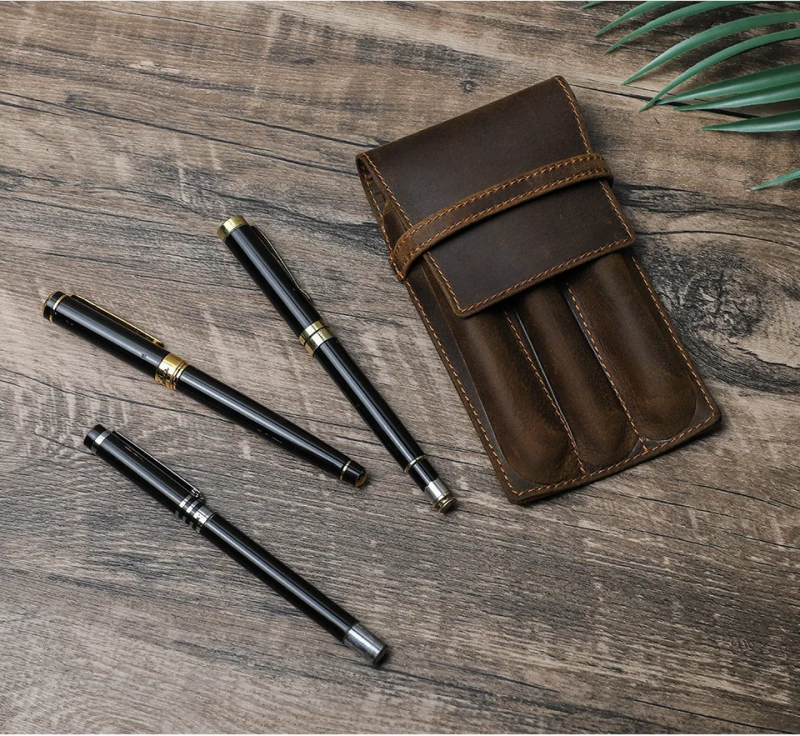 BUGOLINI Asuma - Leather Pen Holder For Three Pens - Cow Leather - Pen Accessories - Stylish Design - Coffee - Image 2