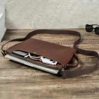 BUGOLINI Velajuel – Luxury Leather Laptop Bag – Adjustable Strap – Suitable for MacBooks between 13 and 14.2 inches – With Storage Compartment – ​​Coffee - Image 10