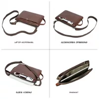 BUGOLINI Velajuel – Luxury Leather Laptop Bag – Adjustable Strap – Suitable for MacBooks between 13 and 14.2 inches – With Storage Compartment – ​​Coffee - Image 6