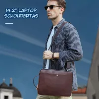 BUGOLINI Velajuel – Luxury Leather Laptop Bag – Adjustable Strap – Suitable for MacBooks between 13 and 14.2 inches – With Storage Compartment – ​​Coffee - Image 2