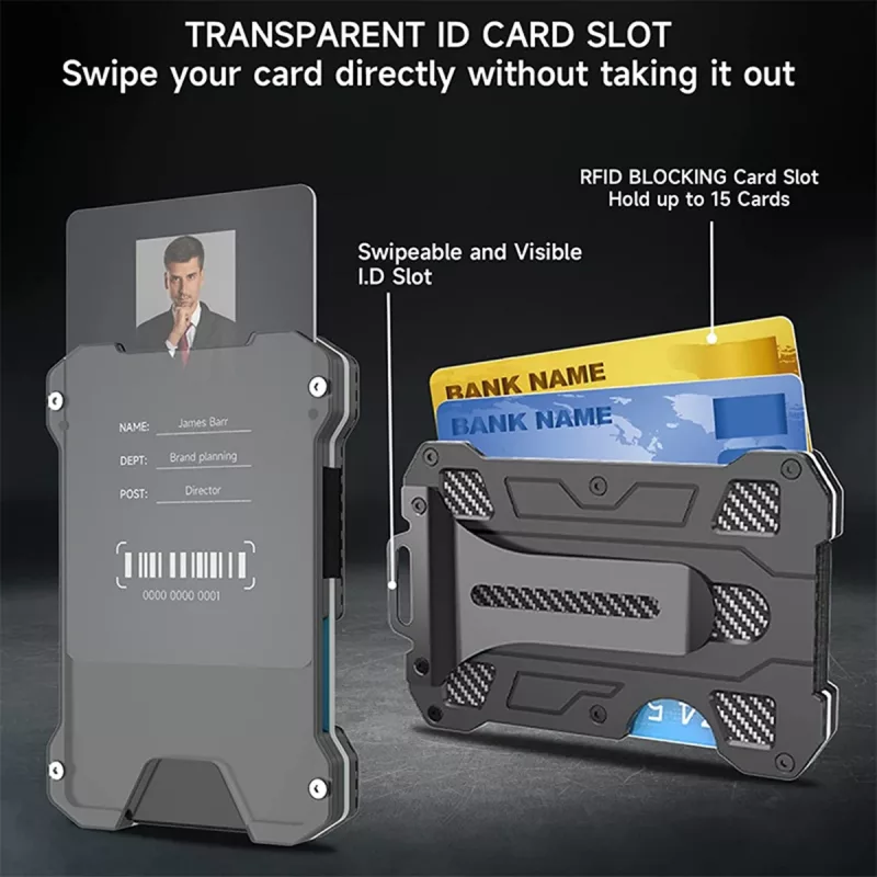 BUGOLINI Bellenus - RFID Wallet with Transparent ID Card Holder - Smart Aluminum Wallet - Fits 15 Cards - Black - Image 6